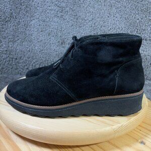 Clarks Collection Sharon Hop Ankle Boots Womens Size 10 Black Suede Wedge Heel